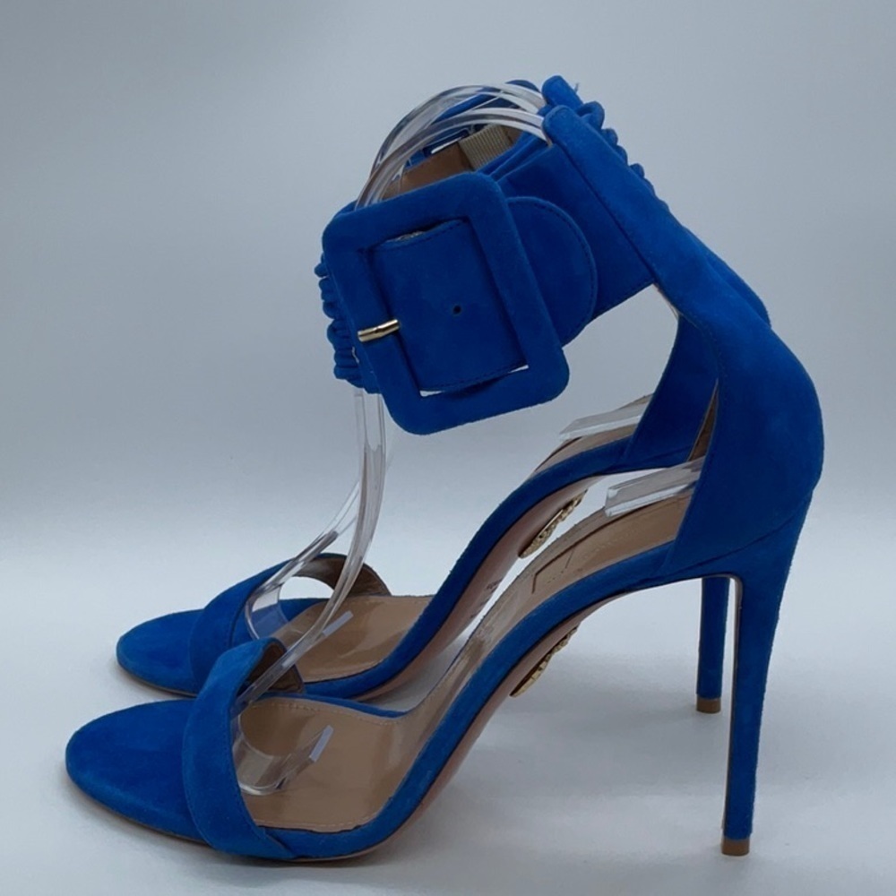 EUC - Aquazzura Blue Casablanca 110 Suede Sandals - Picture 3 of 13